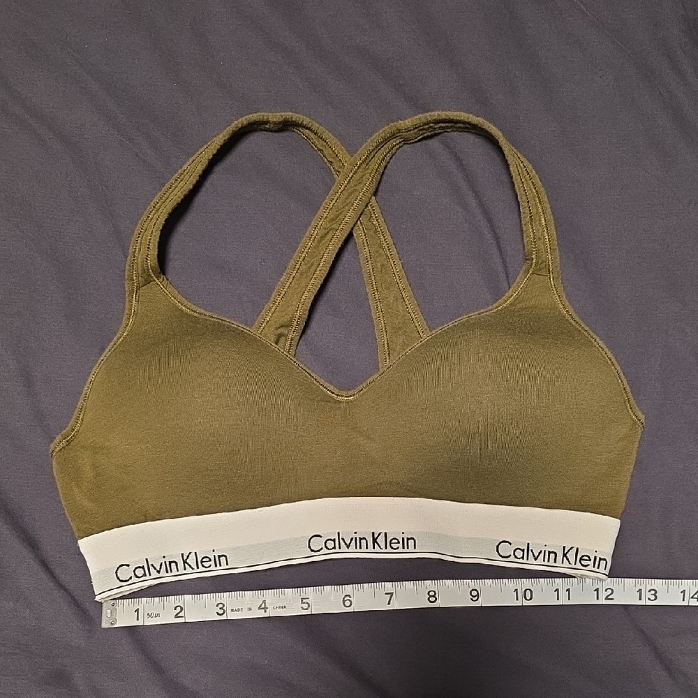 Calvin Klein Olive Wireless Racerback Bralette with White Logo Band